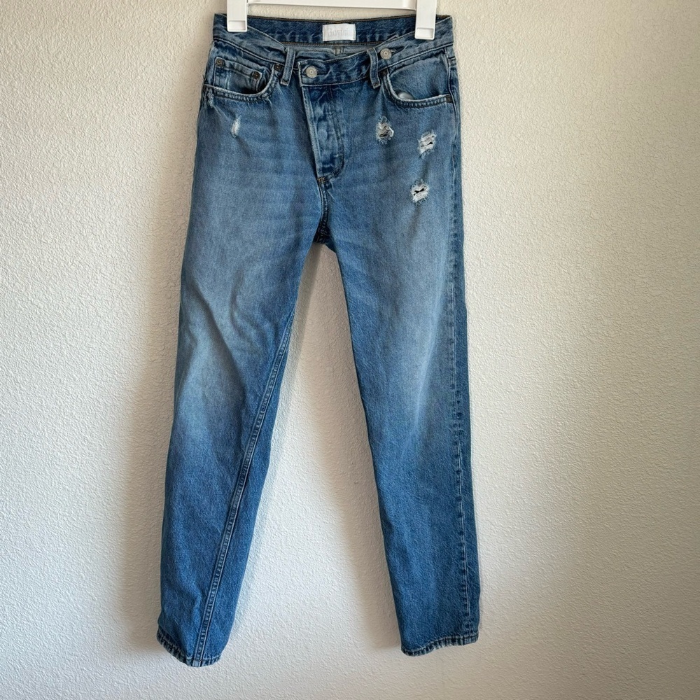 Boyish by‎ Her 26 The Casey Crossover Asymmetrical in Rear Window Wash Jeans